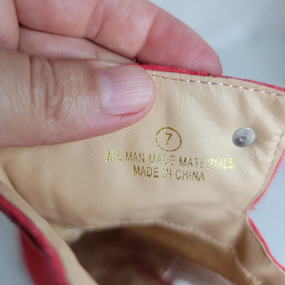 Red boots stiletto heel open toe silver studs. - Picture 8 of 12